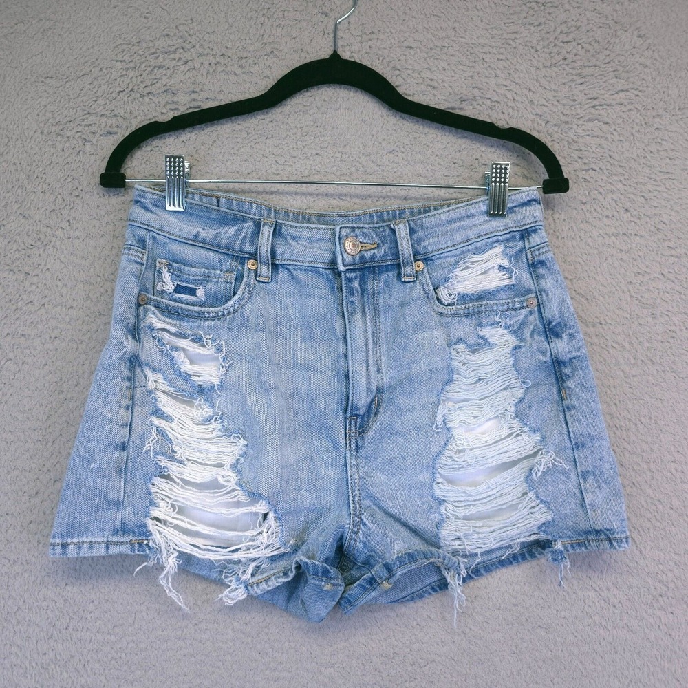 American Eagle Mom Shorts Womens‎ 6 Light Wash High Rise Distressed Grunge Denim